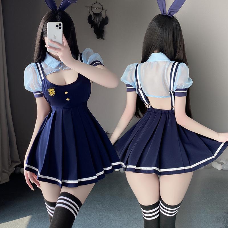 Manyan Sexy Lingerie: JK Pleated Suspender Skirt, Bunny Girl Police Uniform Suit 9349