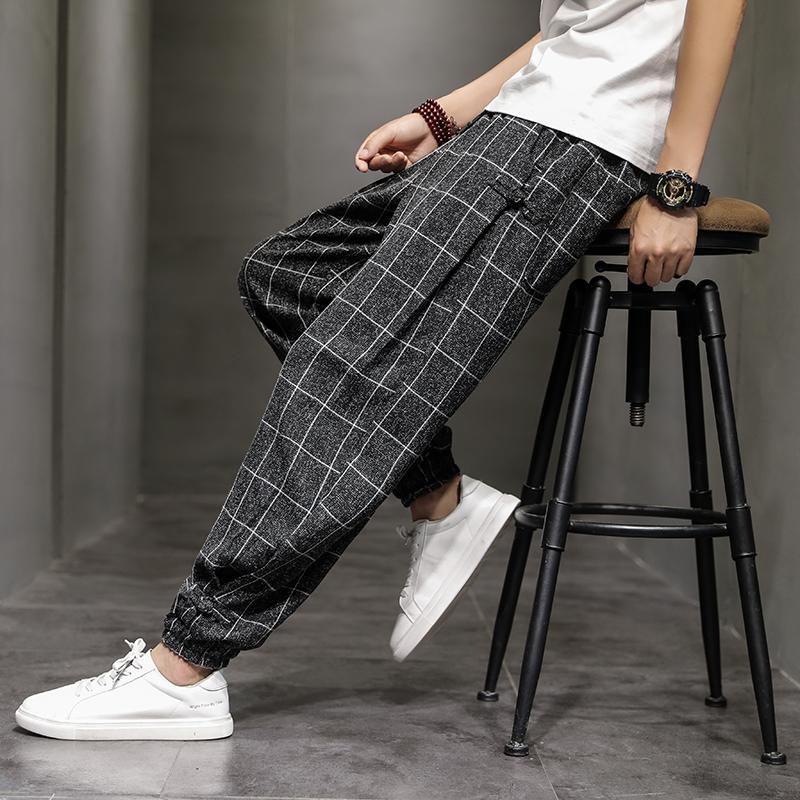 Pantalones de Algodón y Lino para Hombre Tendencia Hebilla de Disco Pantalones Hallen Hombre Primavera Verano Cómodos Transpirables Pantalones Casuales