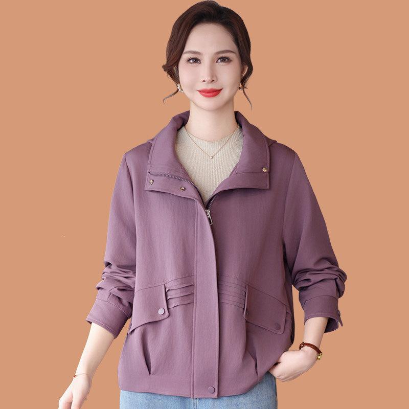 Mom s 2026 Spring Casual Hooded Jacket for Middle-Aged & Elderly Women - Solid Color Mother s Day Top 2XL (120-135kg)
