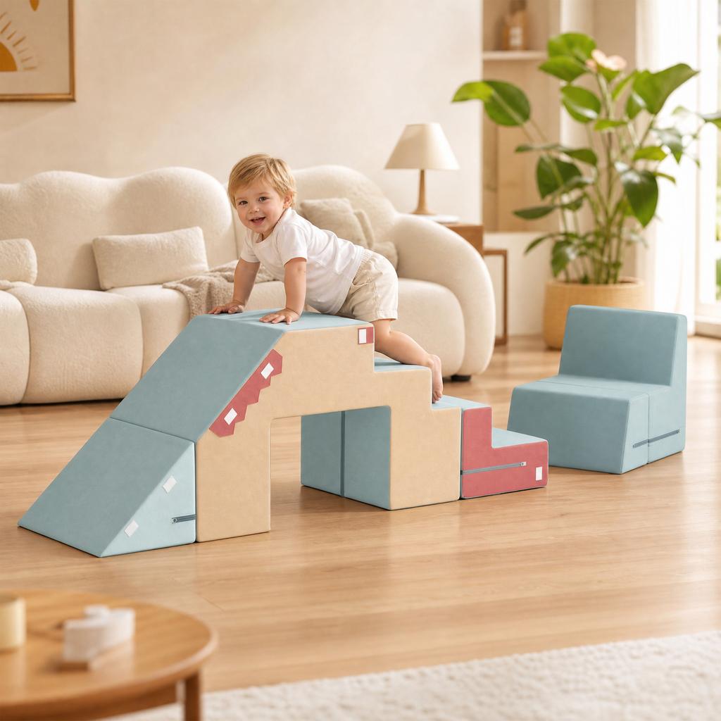 2-Piece Foam Building Blocks for Toddlers with Removable Covers, Indoor Climbing and Crawling Play Set, Blue