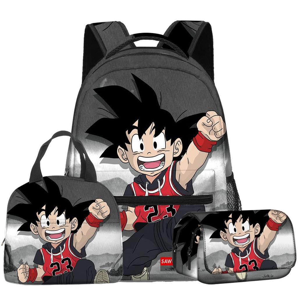3D Animation Wukong Dragon Ball Super Student School Bag Backpack Lunch Bag Pencil Bag Three-Piece Set