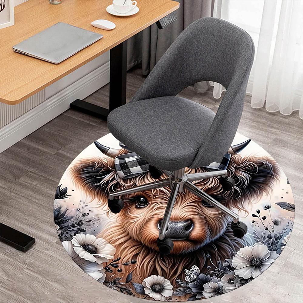 1PC Cow Bow Flowers Round Chair Mat Area Rug - Non-Slip, Floor Mat for Office, Bedroom, Home Decor Christmas Gift C0528033