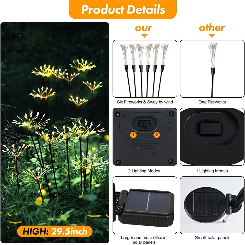 Solar Garden Light Swaying Starburst Lights Waterproof Outdoor LED Lamp Yard Patio Pathway Decor Warm White Landscape Lighting