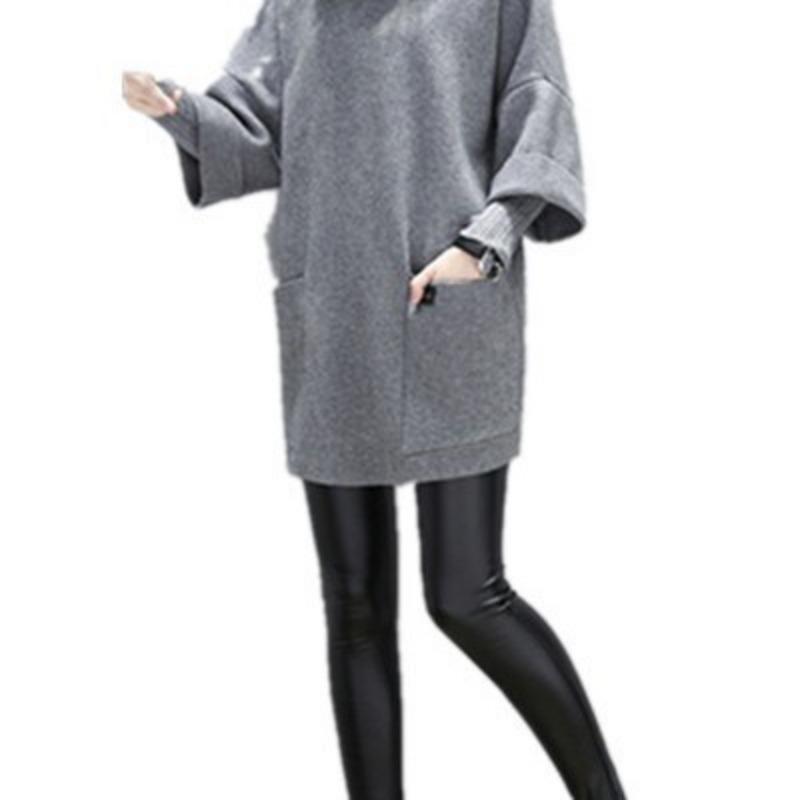 

Новая осенне-зимняя свободная куртка Fat MM с длинными рукавами, длинный однотонный топ с круглым вырезом, женская одежда 4XL серый