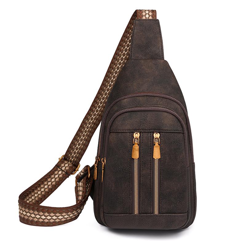 Velkokapacitní retro náprsní taška, dámská crossbody taška přes rameno, PU náprsní taška