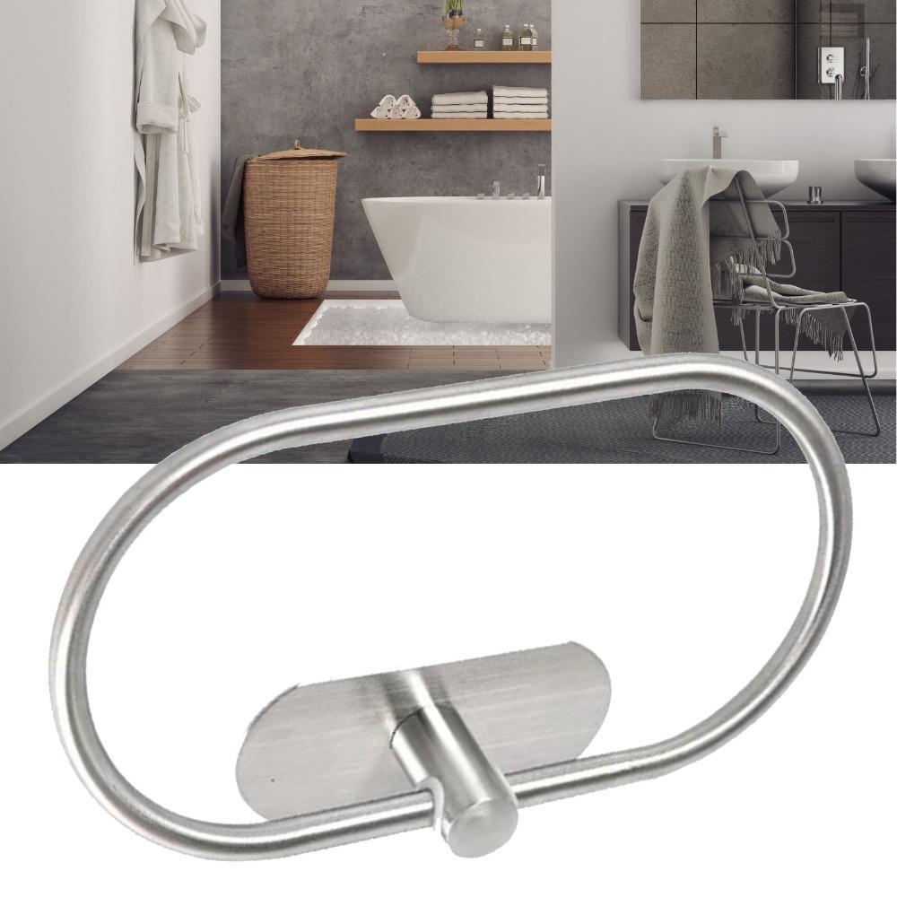 Oval Shaped Towel Ring Stainless Steel Towel Rack Bathroom Kitchen Restroom Laundry Room