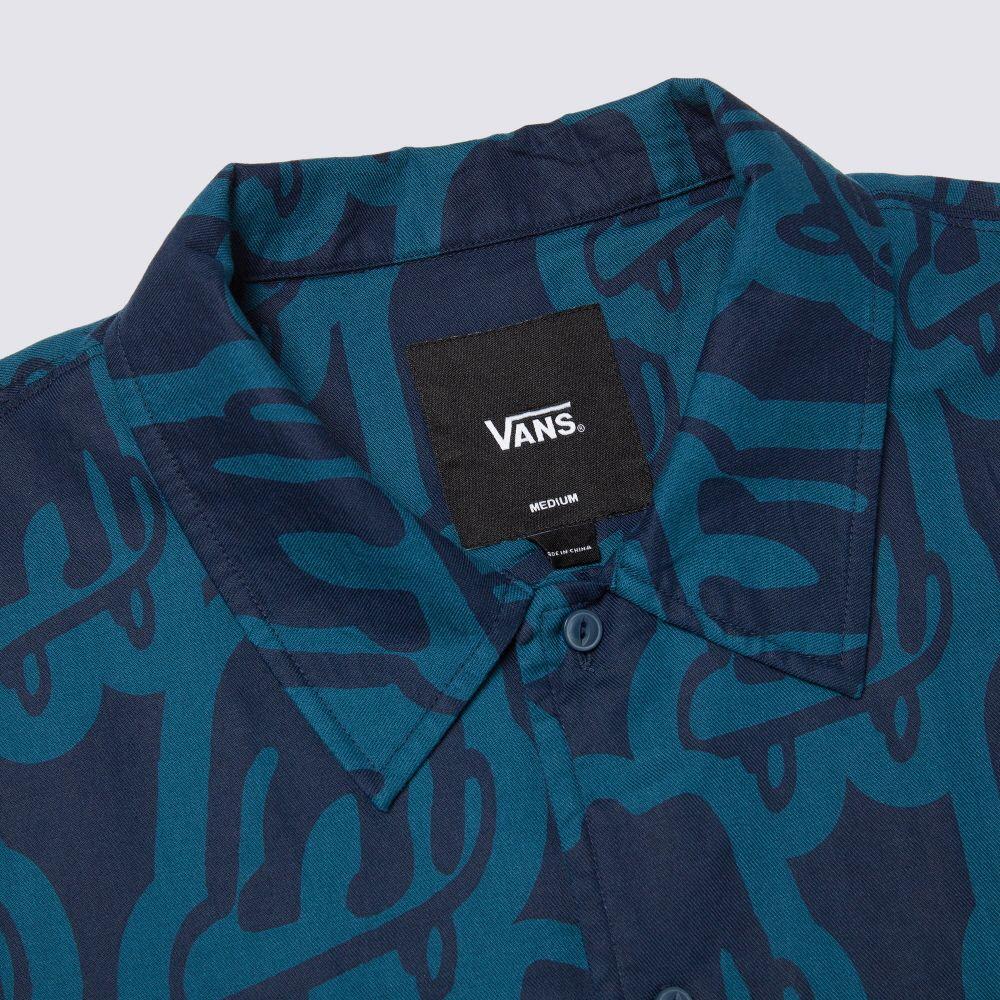 Vans X Asiatische Künstler Kollektion Logo Lässig Bequem Spitzkragen All Over Print Kurzarmhemd Unisex Hemden Blau VN000HA7D751