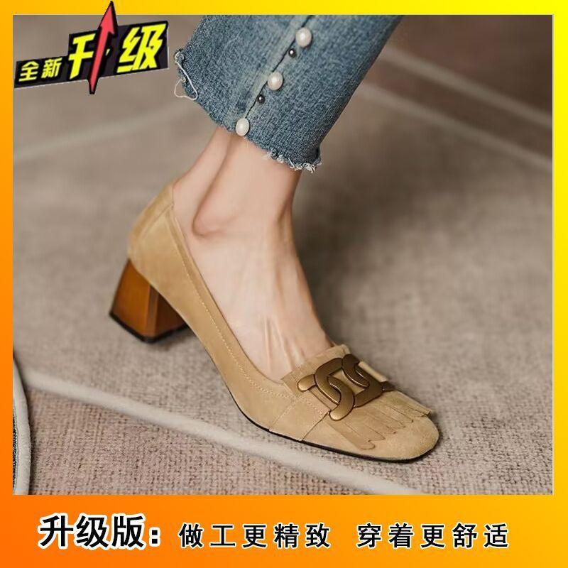 

Spring and summer retro style comfortable thick heel single shoes women s design sense temperament shallow mouth single shoes women 39