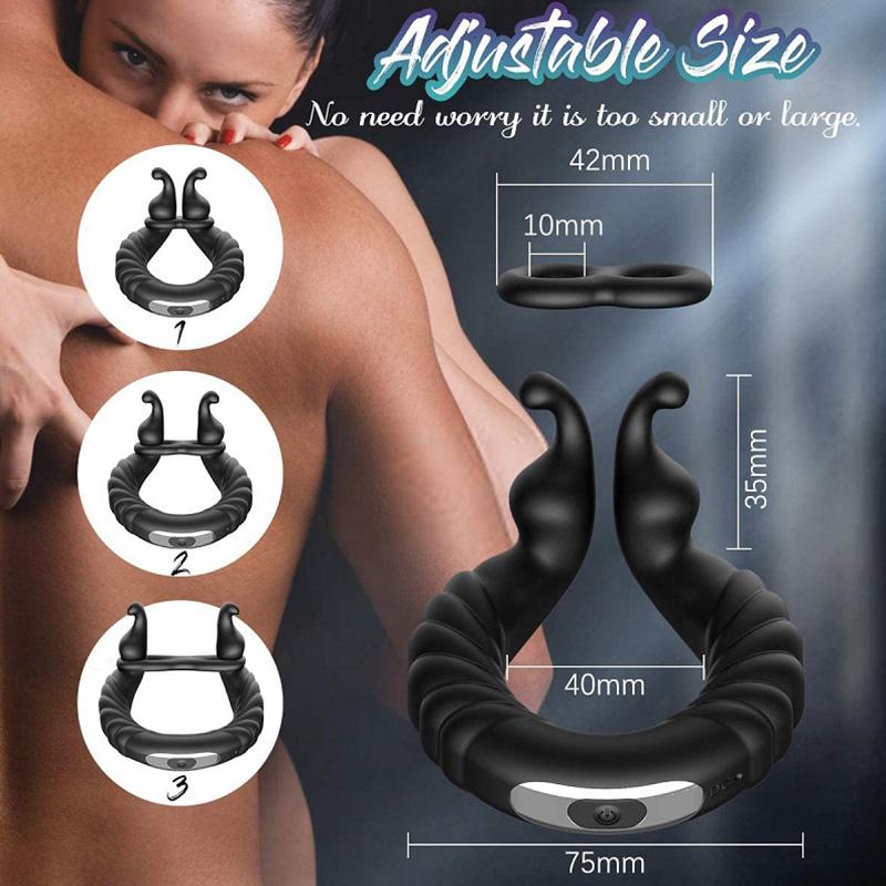 Male Penis Ring Vibrator Delay Ejaculation Cock Ring Adjustable Size Longer Harder Prostate Massager Sex Toys for Men Adult 18