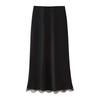 Women's Casual Slimming Satin Midi Skirt with Lace Trim