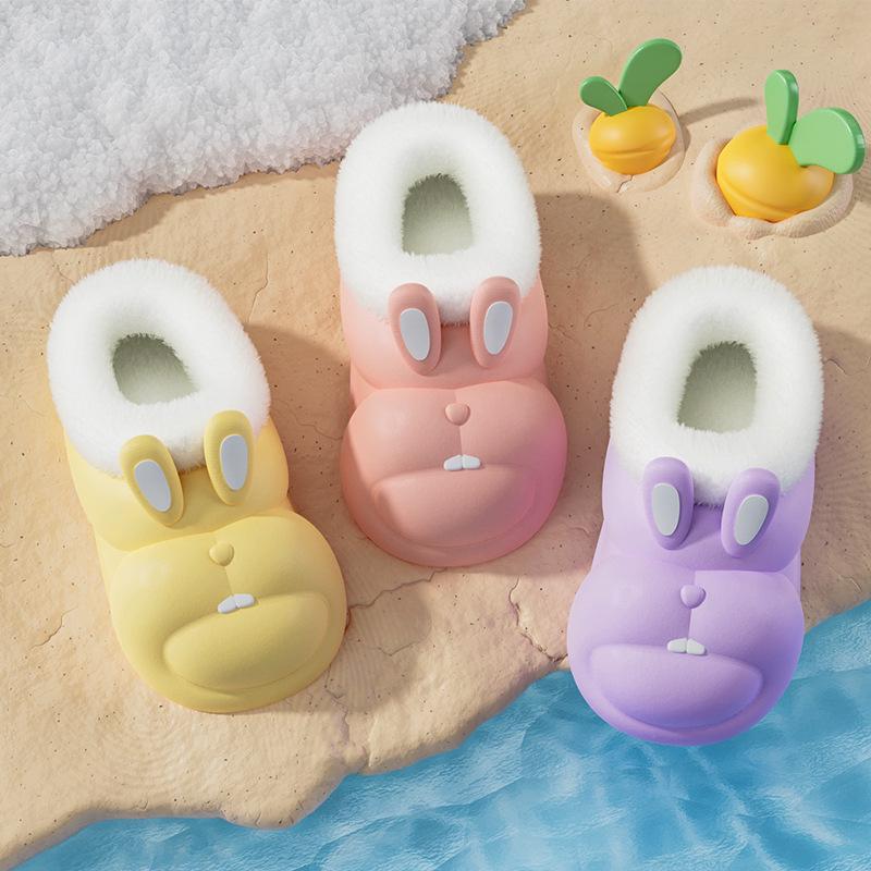 Autumn/Winter Cute Bunny Girl Plush Lined Non-slip Warm Cotton Slippers for Kids