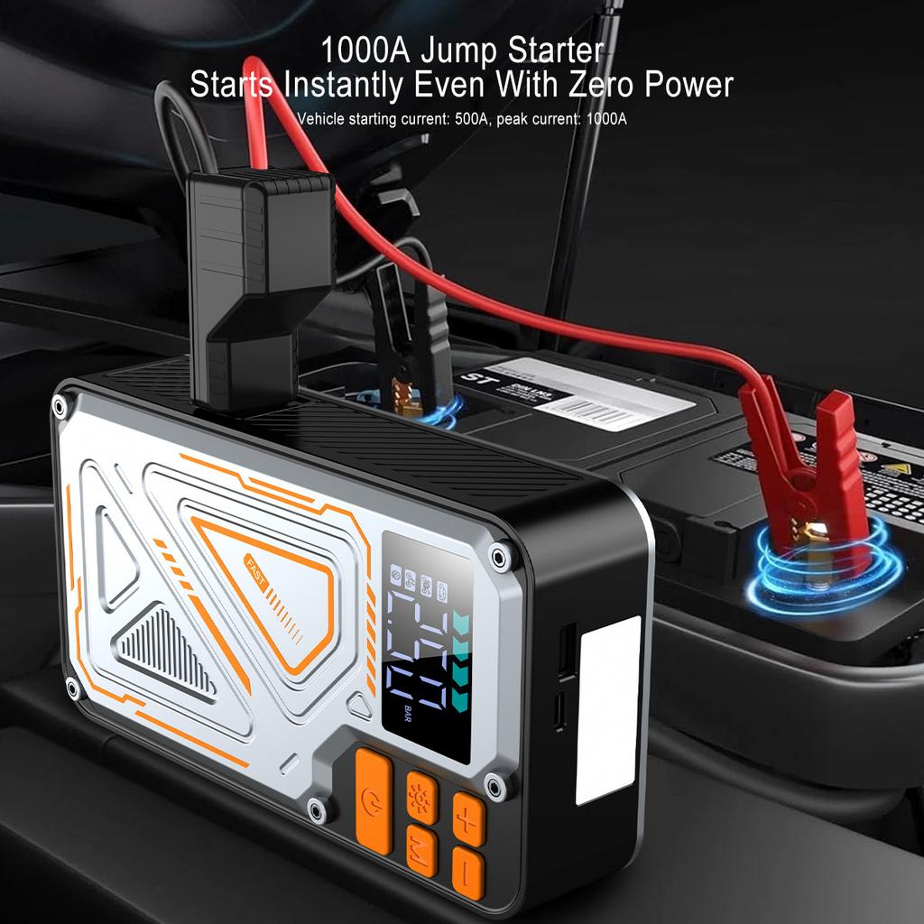 8000mAh 2-in-1 Jump Starter & Portable Tire Inflator – 12V Car Battery Booster with Air Compressor, Emergency Roadside Kit for Vehicles