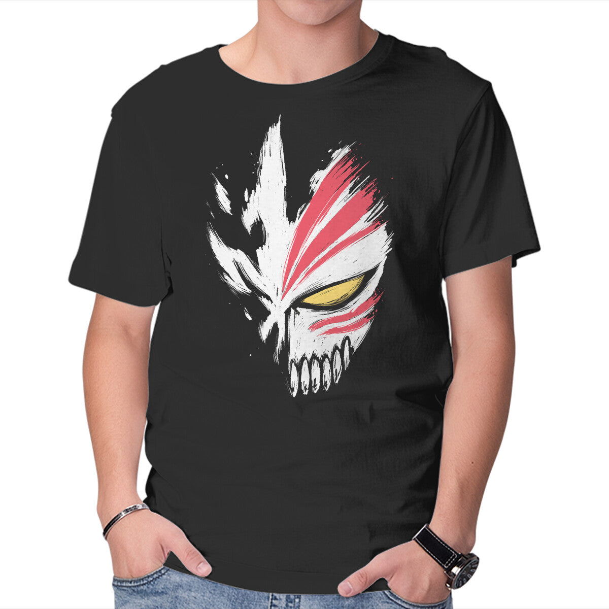 Unisex Crew Neck T-Shirt Hollow Mask Graphic Short Sleeve Casual Tee XS