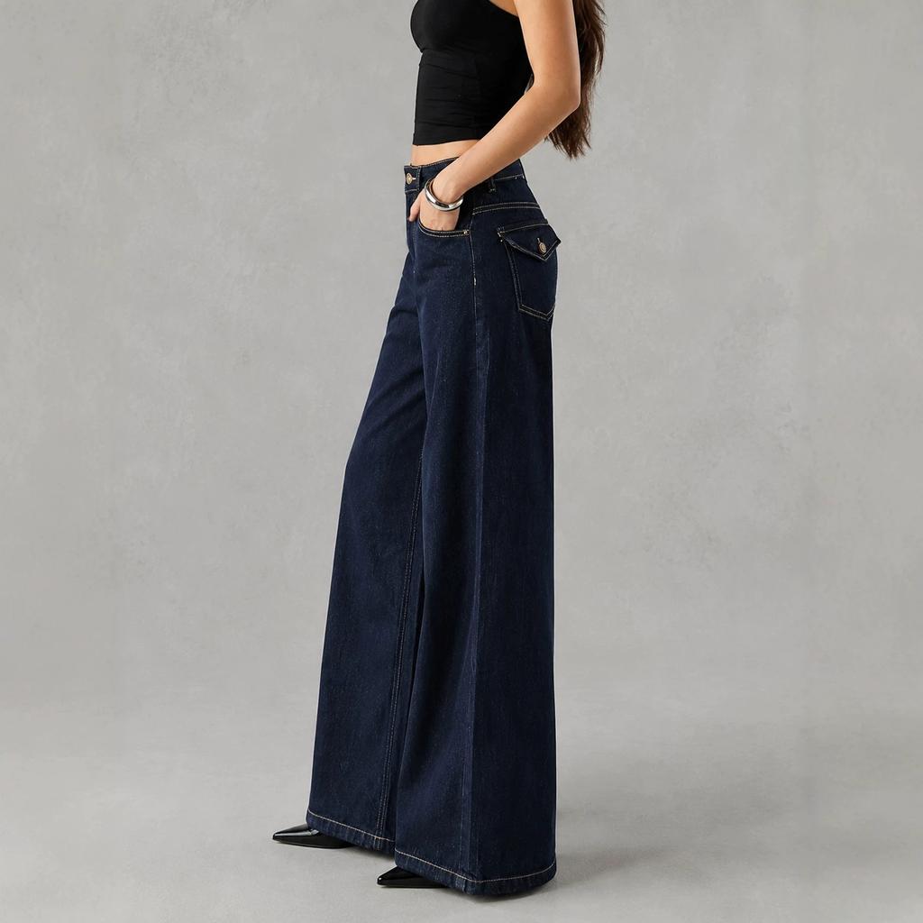 Jeans Elasticizzati a Gamba Dritta da Donna Trendy Larghi a Gamba Larga Pantaloni in Denim con Tasche Comfort Stretch Pantaloni in Denim Baggy Jeans a Vita Alta per Donna