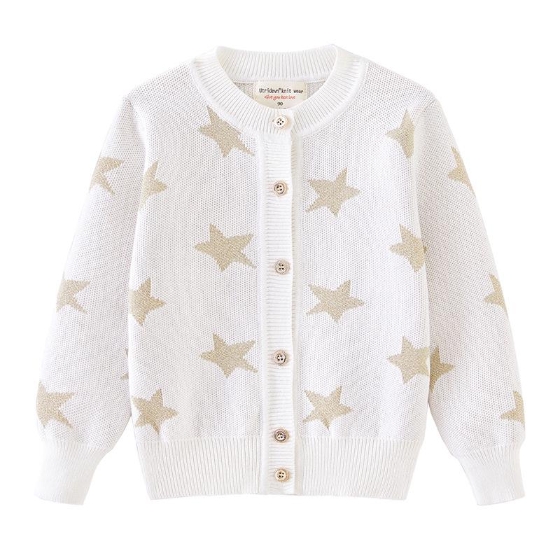 Children's Clothing Spring and Autumn Five-pointed Star Jacquard Children's Sweater Cardigan Jacket Thickened Boys and Girls Knitted Cardigan