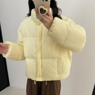 2025 Winter New Short Down Padded Jacket Women's Thickened Loose and Versatile Stand-up Collar Solid Color Padded Jacket Trendy