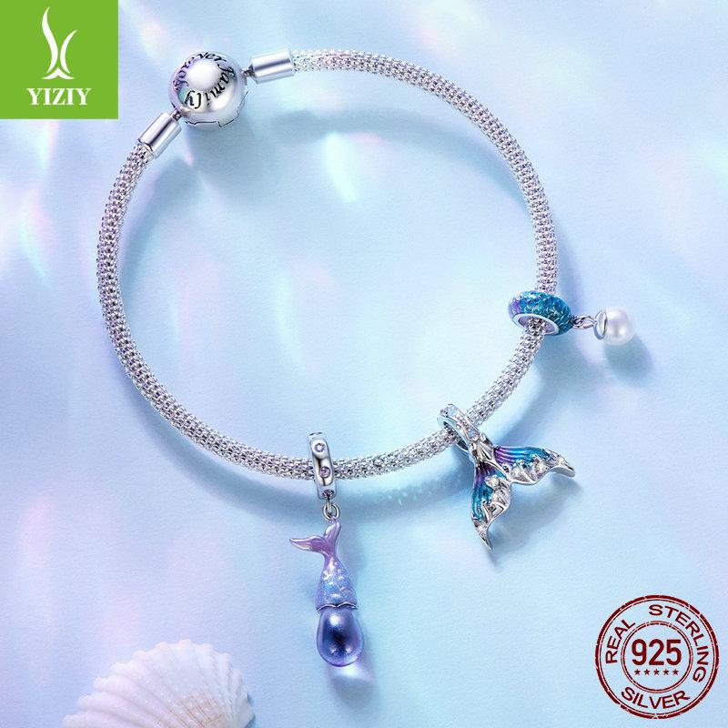 Ocean Series Man Fishtail Diy Pendant Accessories, Dream Jellyfish Seahorse S925 Sterling Silver Beads