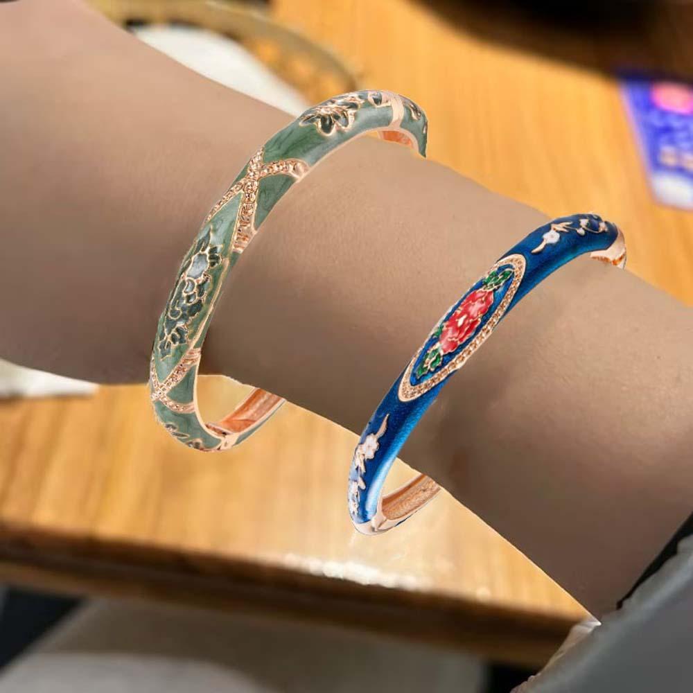 Cheongsam accessories Filigree Enamel Bangle Hanfu Accessories Hollow Out Flower Bracelet Girls