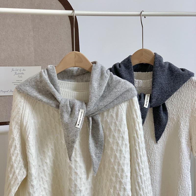 Scarf autumn and winter atmosphere new solid color fashion knitted triangle scarf neck protection scarf wool scarf shawl