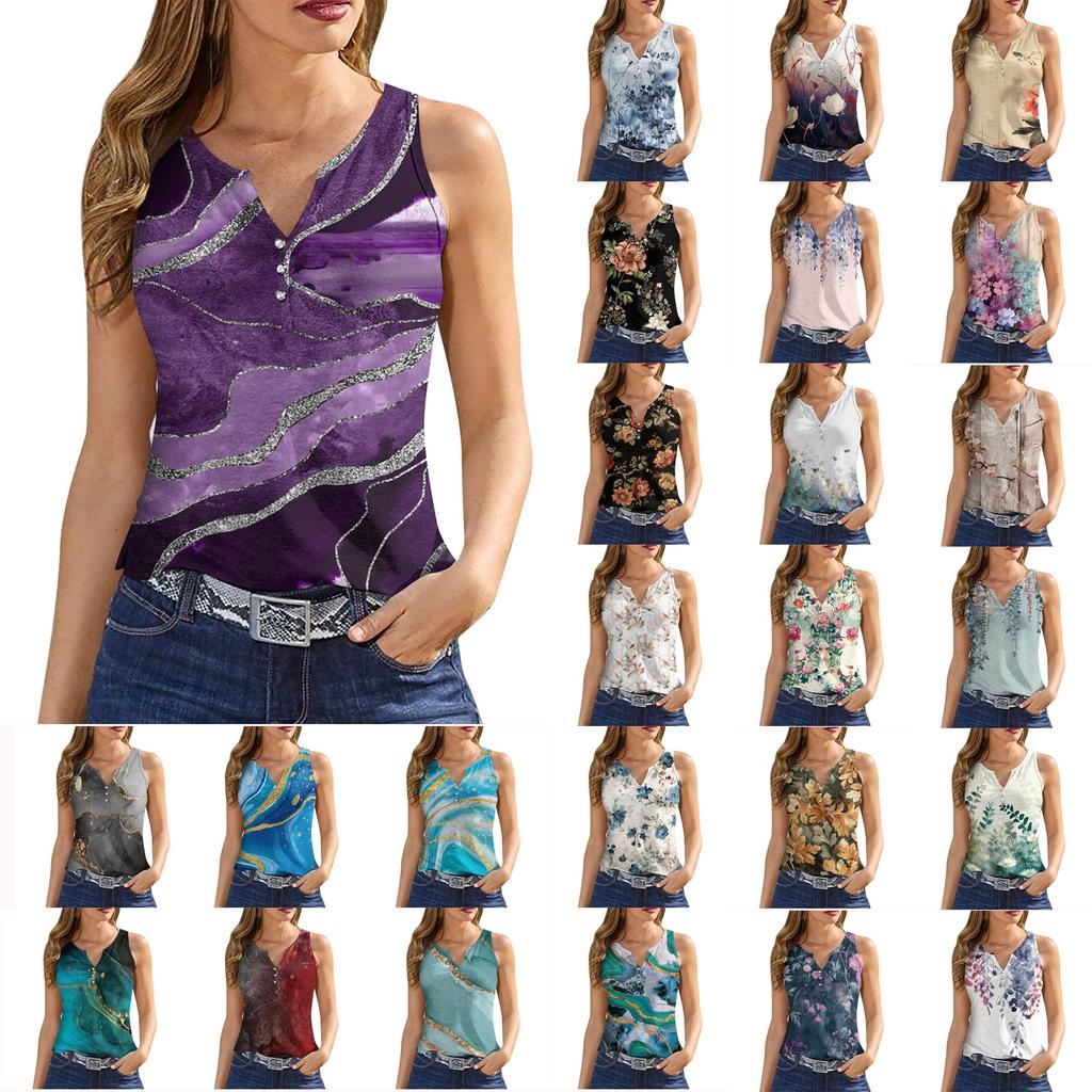 PLOKNRD Dames Zomer V-Hals Tanktop Knoop Mouwloos Casual Onderhemd met