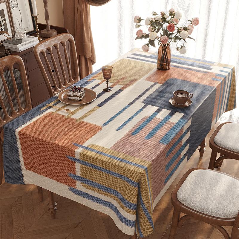 Tablecloth Waterproof And Oil-Proof Leave-In American Retro Light Luxury Rectangular Dining Table Cloth Tablecloth Pad Tablecloth