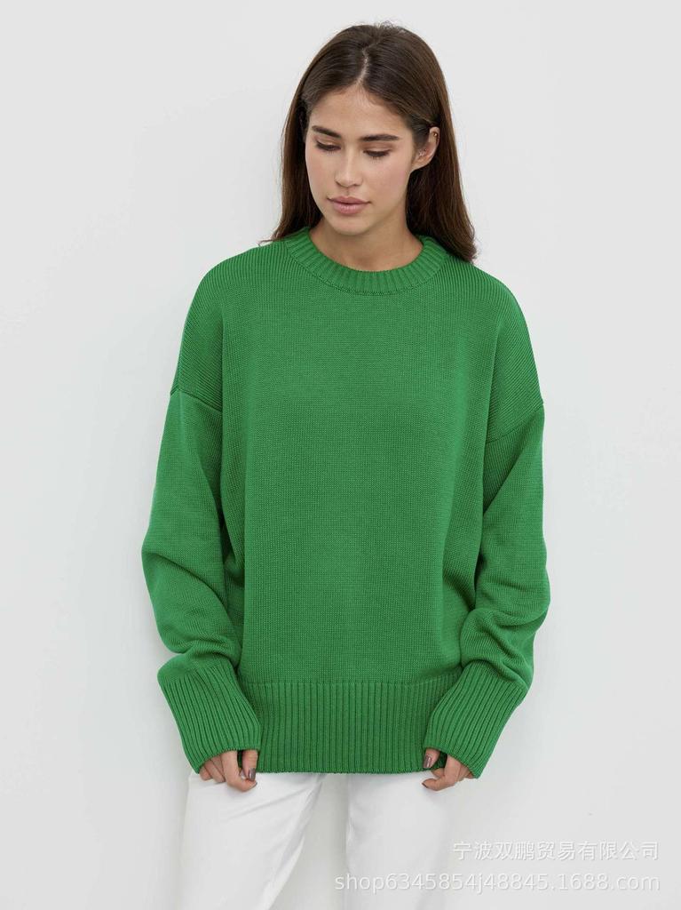 Russia's hot-selling solid-color crew-neck sweater women's 2026 popular soft-knitted top