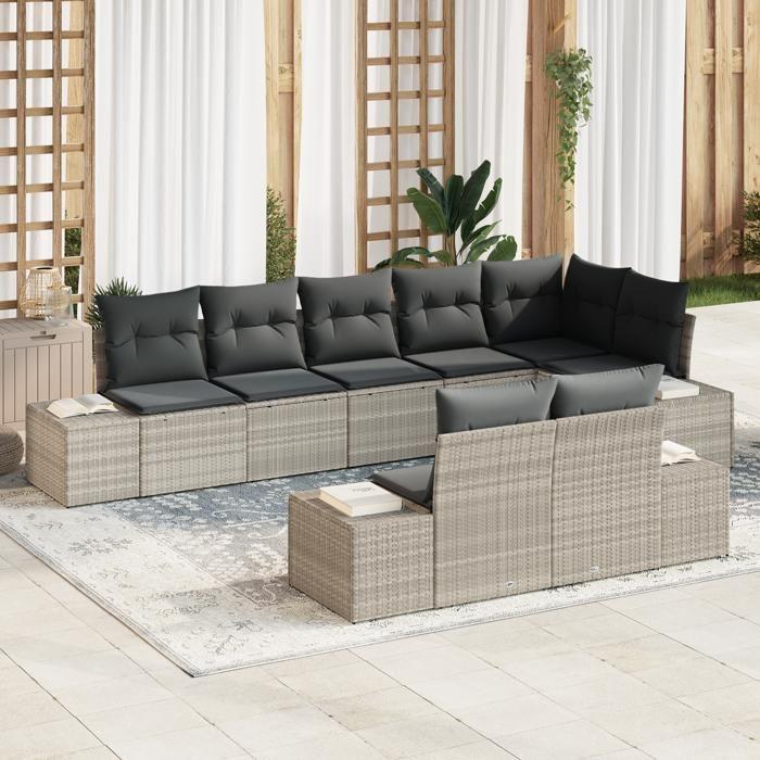 VidaXL Ensemble de Canapés de Jardin 8 Pièces avec Coussins Gris Clair Poly Rattan 3355781