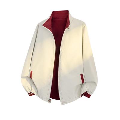Reversible Stand Collar Unisex Jacket, 2025 Spring/Autumn, American Plus Size, Loose Fit, Casual Windproof Design.