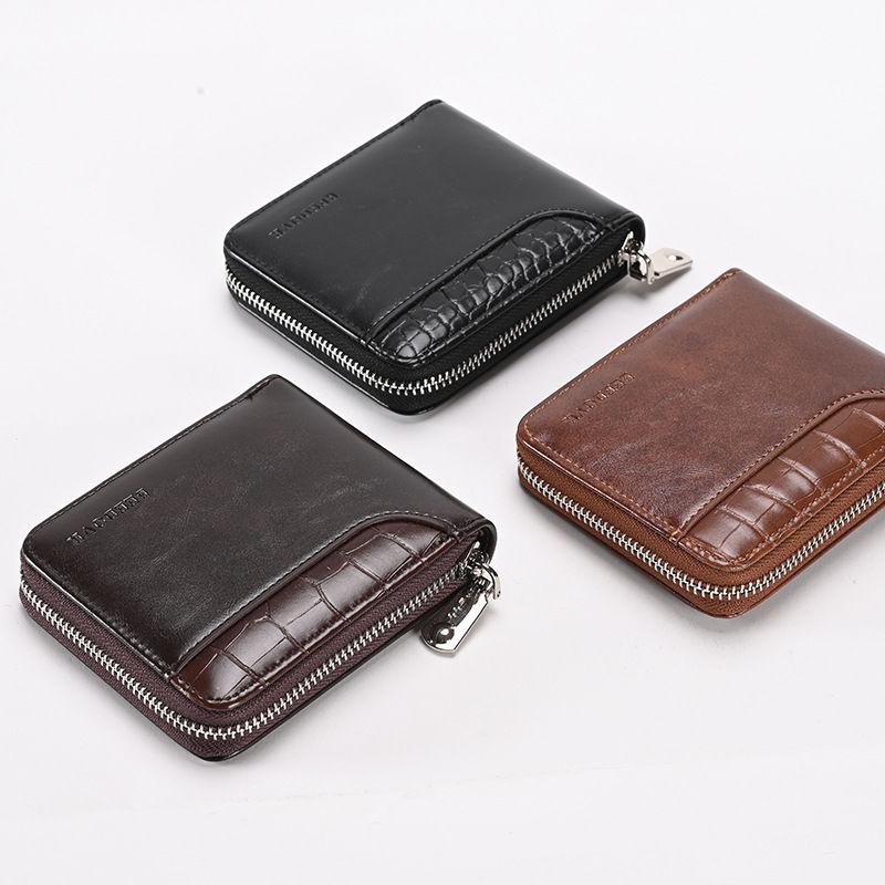 RFID Anti Theft Zipper Card Holder Vintage Design Men Fashion Purse Wallets Money Pack GZW