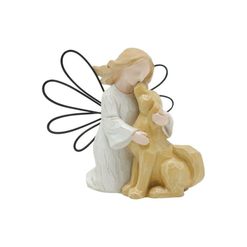 Girl and Dog Statue Ornaments, Hand-painted Angel Decorations for Home and Office Desktops, Resin Handicrafts
