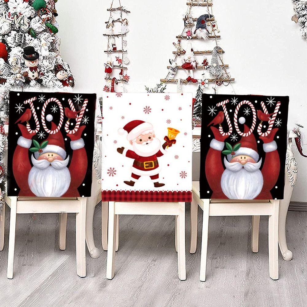 Snowman Christmas Chair Cover Santa Claus Pattern Washable Chair Back Cover Quick Easy Use Elf Pattern Xmas Seat Slipcover