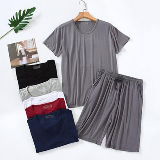 Damen Sommer Modal Pyjama Set - Kurzarm Oberteil & Caprihose, Tragbar im Freien, Übergröße
