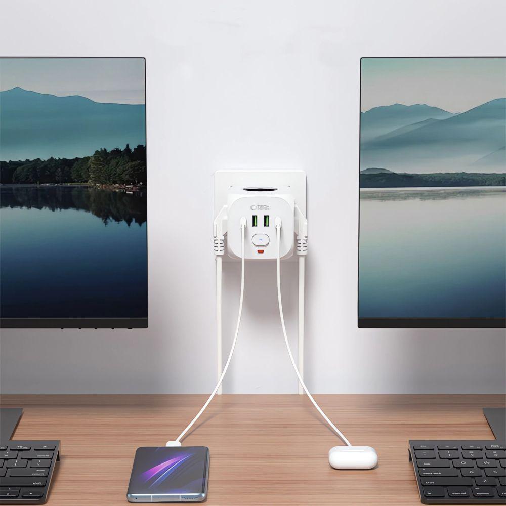 Listwa Kostka Zasilająca Rozdzielacz USB-A USB-C AC Typ Schuko - Biały