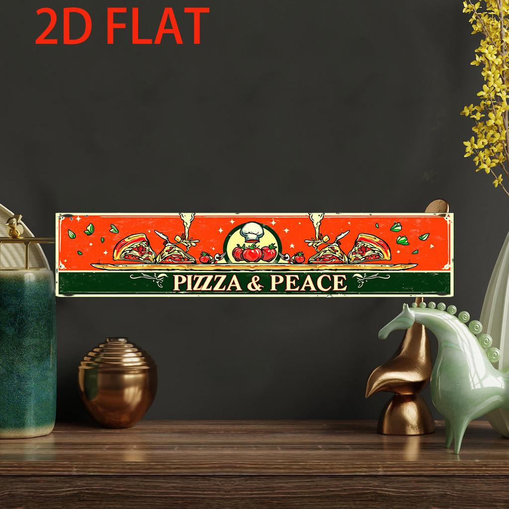 2D Flat, 2D Flat - 10.16X40.64cm Vintage Metal Aluminium Sign, Pizza And Peace Vintage Italian Food Sign Funny Quote Wall Art Decor for Kitchen Restau