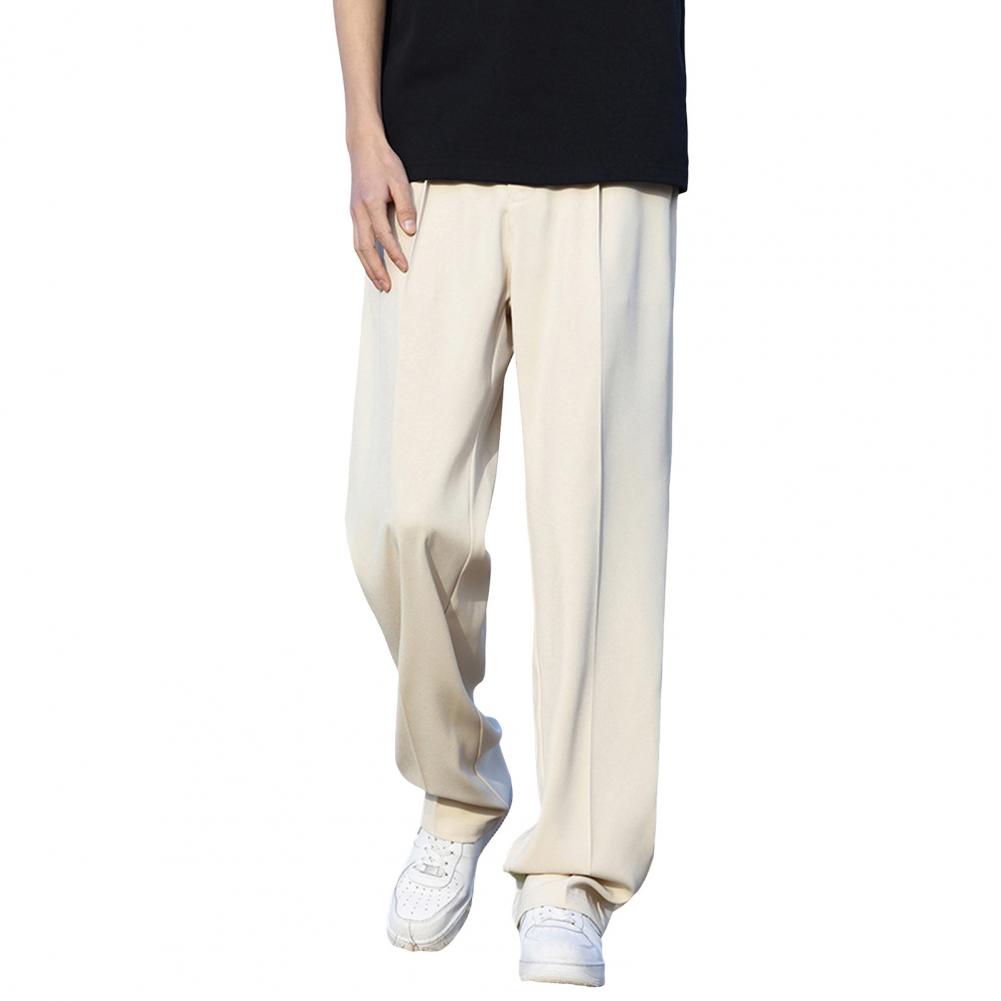 Men Suit Pants Straight Wide Leg Loose Mid Waist Pockets Deeep Crotch Button Zipper Closure Loose Formal Business Style Office W