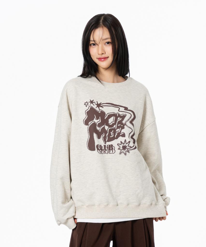MOZMOZ [Set] Twinkle Oversized Sweatshirt + Corduroy One-Pleat Wide Pants Oatmeal