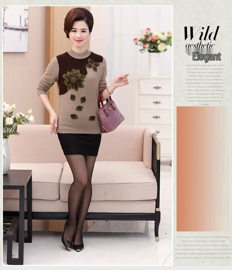 Women's Plus Size Knit Sweater - Velvet Thickened Base Layer for Middle-Aged & Elderly, Autumn/Winter Loose Fit.