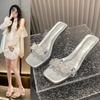 Not tired feet thick heel French sandals 2025 new transparent high heels women's summer outer wear temperament crystal cool slippers