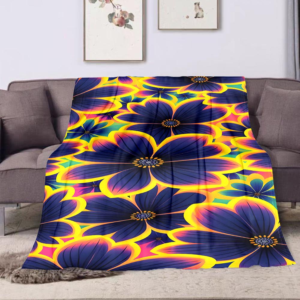 Vibrant Neon Floral Pattern Blanket Patterned flannel blanket perfect for the bedroom living room, sofa, or a little nap