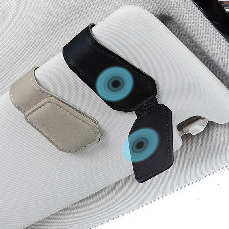 Car Sunglasses Holder Leather Eyeglasses Hanger Sun Visor Glasses Clip Portable Ticket Card Clip Practical Interior Accessories