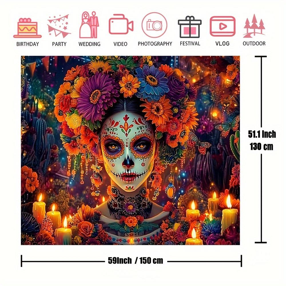 1 oversized polyester candy skull tapestry vibrant Dead Wall Day decoration Mexican carnival party background