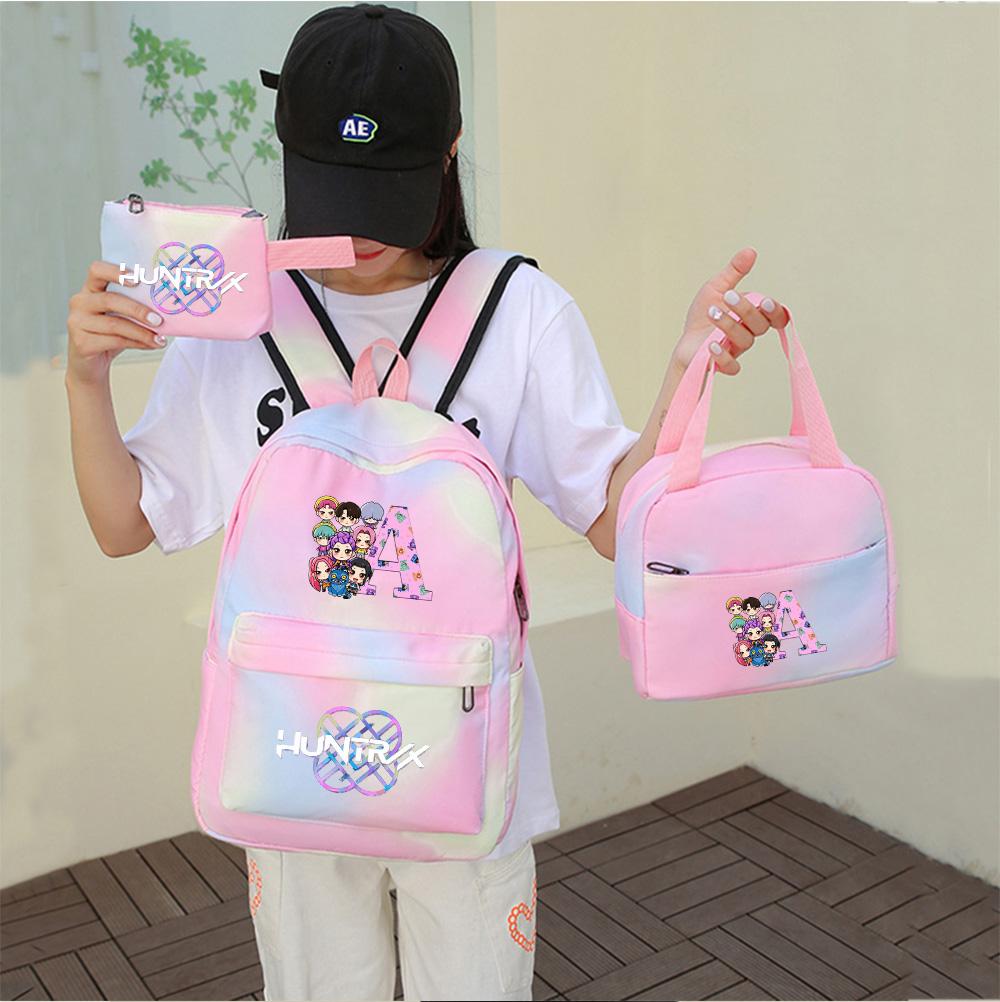 3Pcs/set K-Pop Printed Backpack with Pencil Case Lunch Bag for Teenager Girl Boy Bookbag Large Capacity Waterproof Travel Bag Kid Gift Mochila
