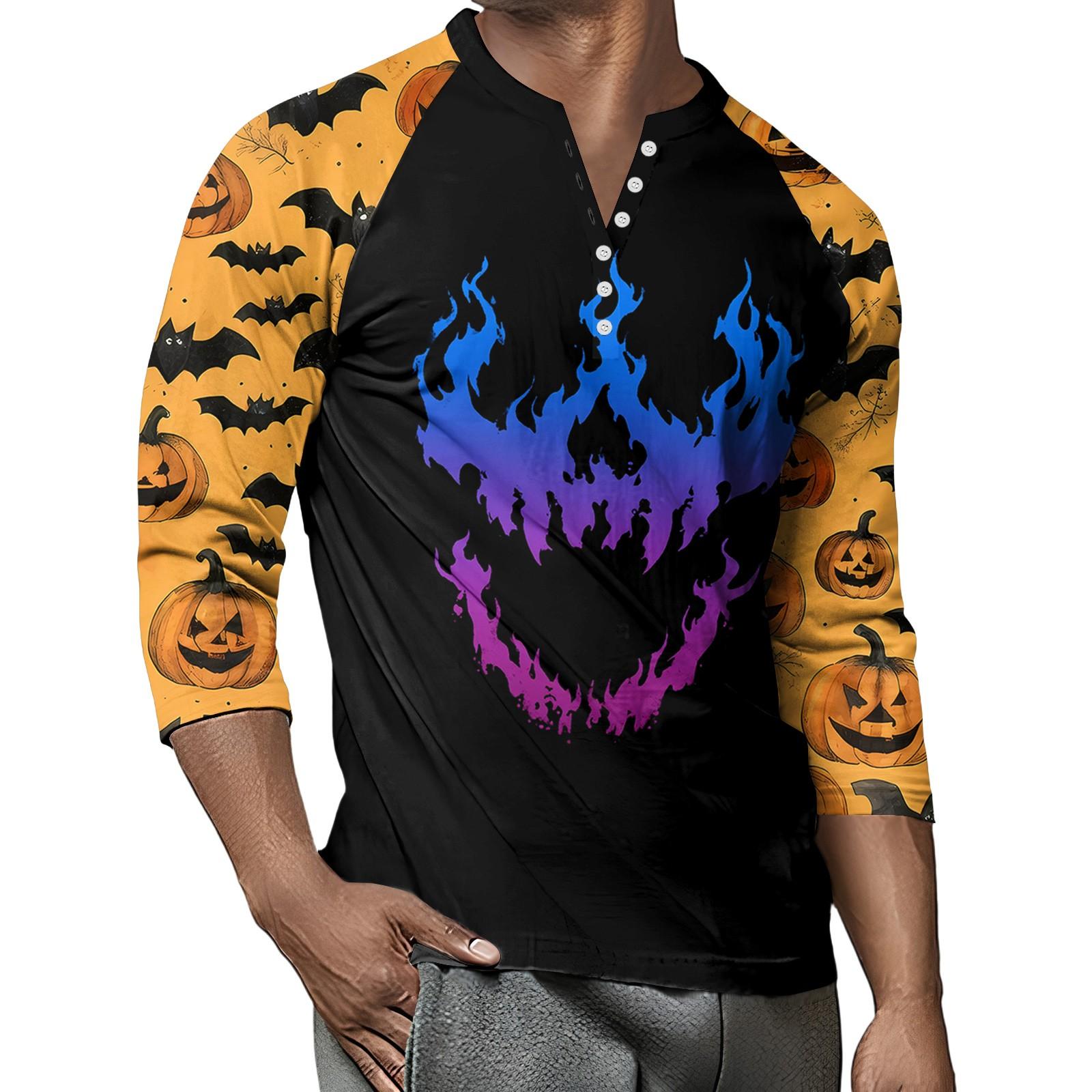 

Men s Button-Down Contrast Raglan 3/4 Sleeve Top XXXL