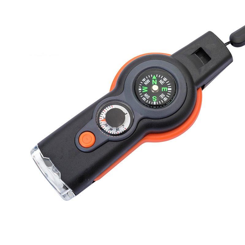 

Outdoor Multi-function 7-in-1 Survival Whistle Lifesaving Whistle with LED Light Thermometer Compass