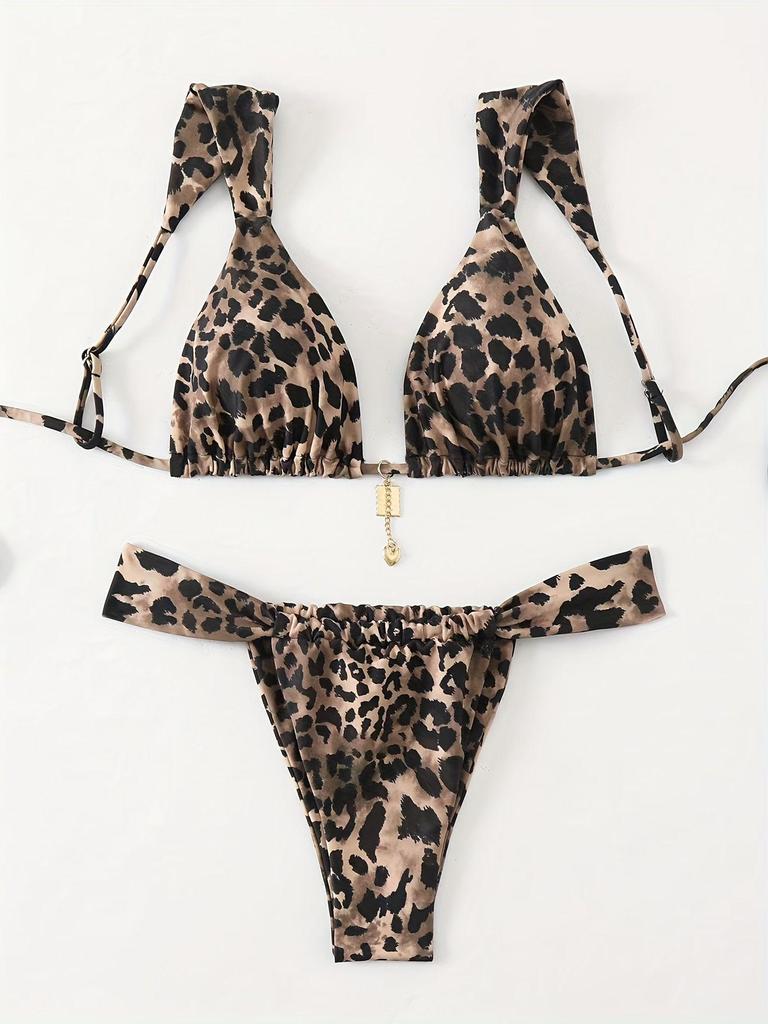 2025 Europejski i Amerykański Strój Kąpielowy Sznurowany z Nadrukiem Damski Trzyczęściowy Seksowny Bikini Plażowe do Noszenia na Basen Termalny