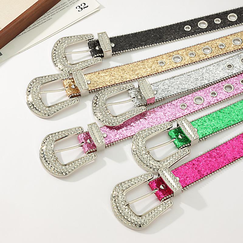 New Buckle Ring Diamond Buckle Black Fresh Sweet Belt Simple Fashionable Versatile Belt