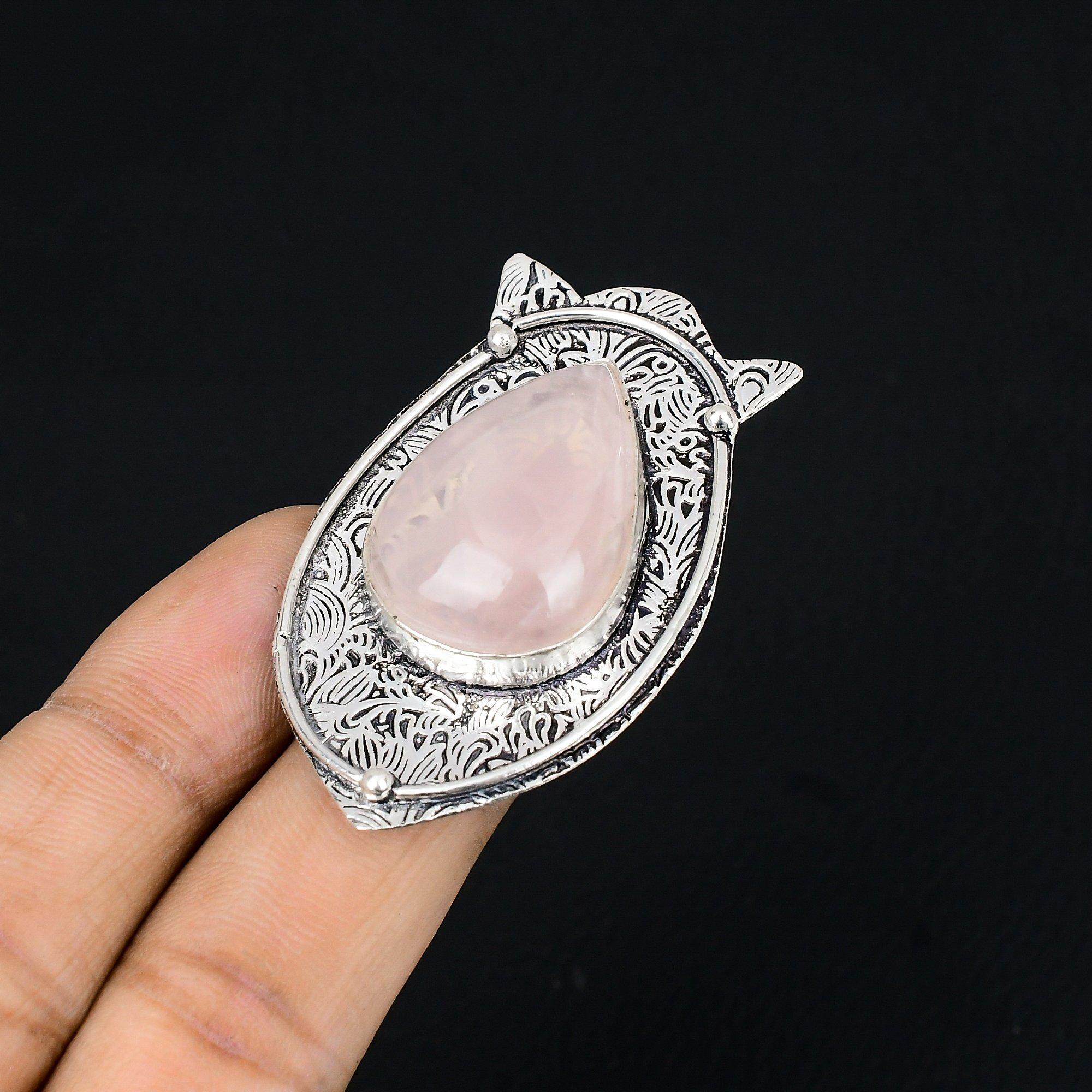 

Sterling Silver Rose Quartz Stone Engagement Promise Stackable Ring Jewelry US 8 8