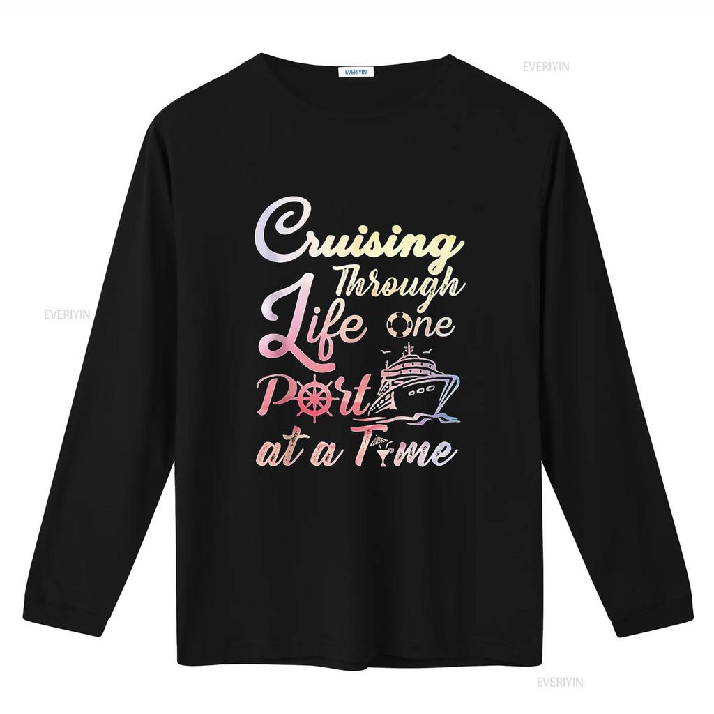 Cruising Through Life One Port At A Time And Youth T Shirt Black Vintage Washed Streetwear Breathable Comfortable Stylish