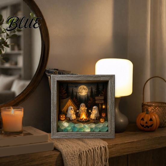 Handmade Halloween Room Decorations DIY Shadow Box Night Light Kit 8.5 Inch Wooden Frame LED Craft Set with Seasonal Mantelpiece Decor Sets Luminous