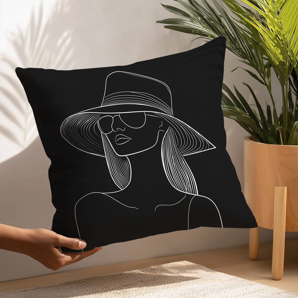 Black White Lines Fashion Woman Pillow Case Plush Fabric Soft Pillowcase Double Sided Print Cushion Cover Household Gifts